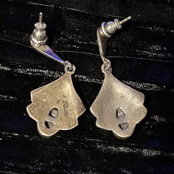 Stunning Vintage ROMA Art Deco Sterling .925 Onyx Marcasite Dangle Earrings - Picture 4 of 5